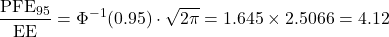 \[\frac{\text{PFE}_{95}}{\text{EE}} = \Phi^{-1}(0.95) \cdot \sqrt{2\pi} = 1.645 \times 2.5066 = 4.12\]