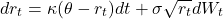 \[dr_t = \kappa(\theta - r_t)dt + \sigma\sqrt{r_t}dW_t\]