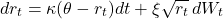 \[dr_t = \kappa(\theta - r_t)dt + \xi\sqrt{r_t}\,dW_t\]