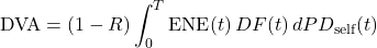 \[\text{DVA} = (1-R)\int_0^T \text{ENE}(t)\,DF(t)\,dPD_{\text{self}}(t)\]