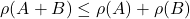 \[\rho(A + B) \leq \rho(A) + \rho(B)\]