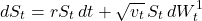 \[dS_t = r S_t\,dt + \sqrt{v_t}\,S_t\,dW_t^1\]